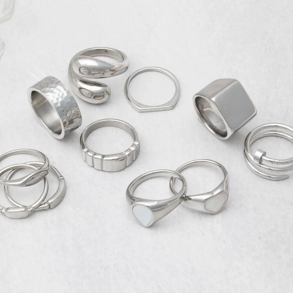 18K Gold PVD Stainless Steel Rounded Plaque Blank Stack Ring- Ring Collection- Silver