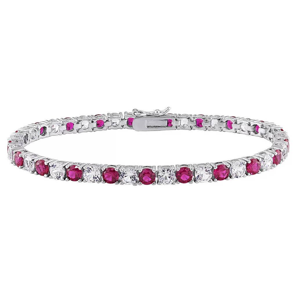 Ruby Sapphire Tennis Bracelet – 6 Carat Lab Created Ruby & White Sapphire Gold Overlay