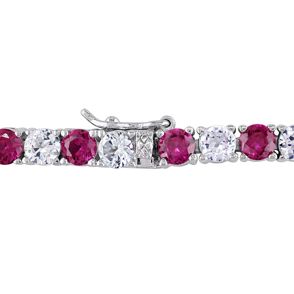 Ruby Sapphire Tennis Bracelet – 6 Carat Lab Created Ruby & White Sapphire Gold Overlay