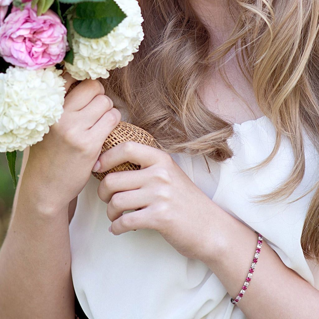 Ruby Sapphire Tennis Bracelet – 6 Carat Lab Created Ruby & White Sapphire Gold Overlay