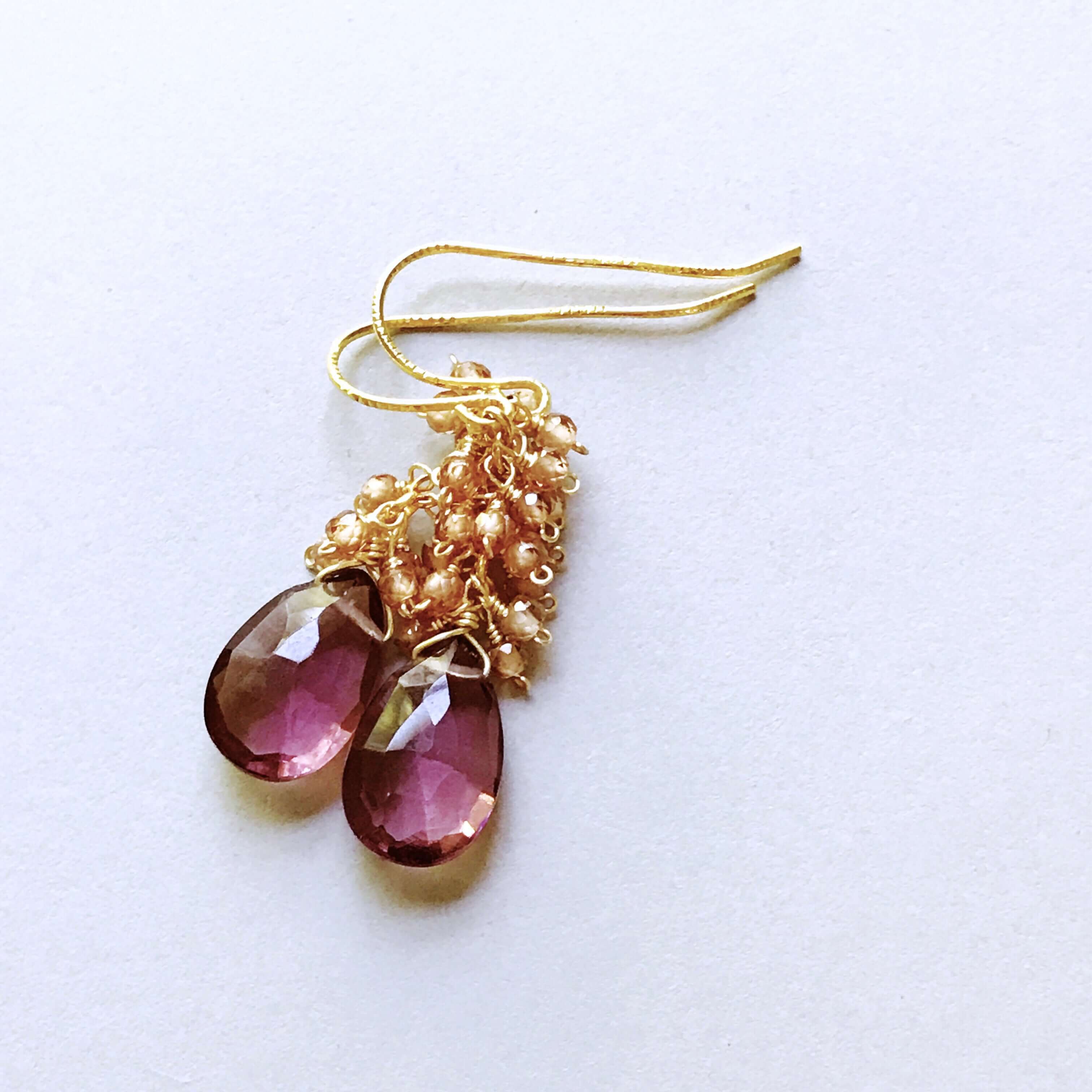 Peridot Quartz Earrings – Gold Drop Handmade Gemstone Earrings With Rainbow Gems