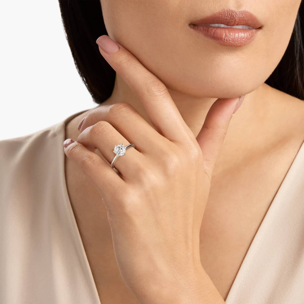 Lab Grown Diamond Ring – 3 Carat Round Solitaire in 14K White Gold | Six Prong Setting