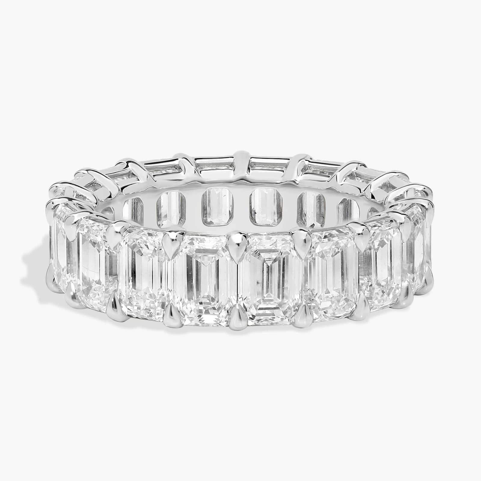 Moissanite Eternity Band – 5 Carat Emerald Cut Ring | White Gold Overlay