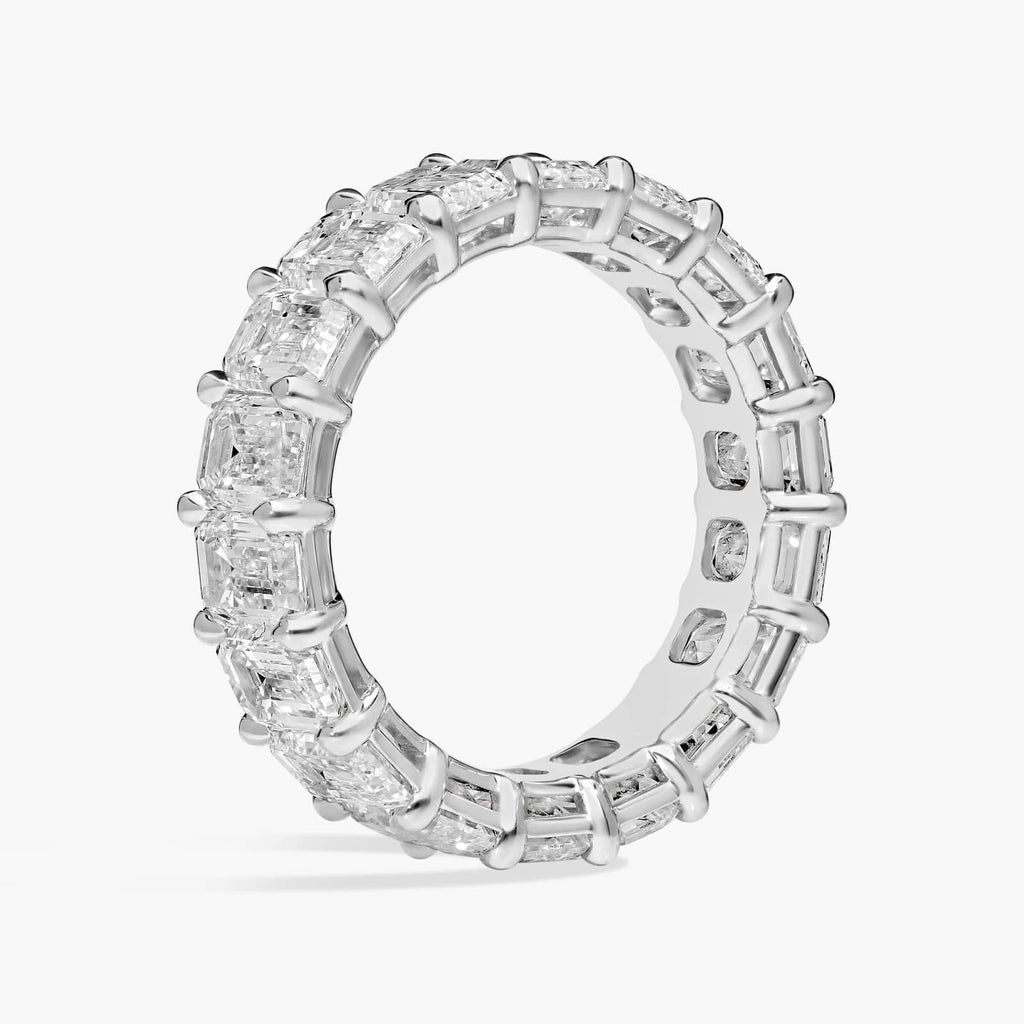 Moissanite Eternity Band – 5 Carat Emerald Cut Ring | White Gold Overlay