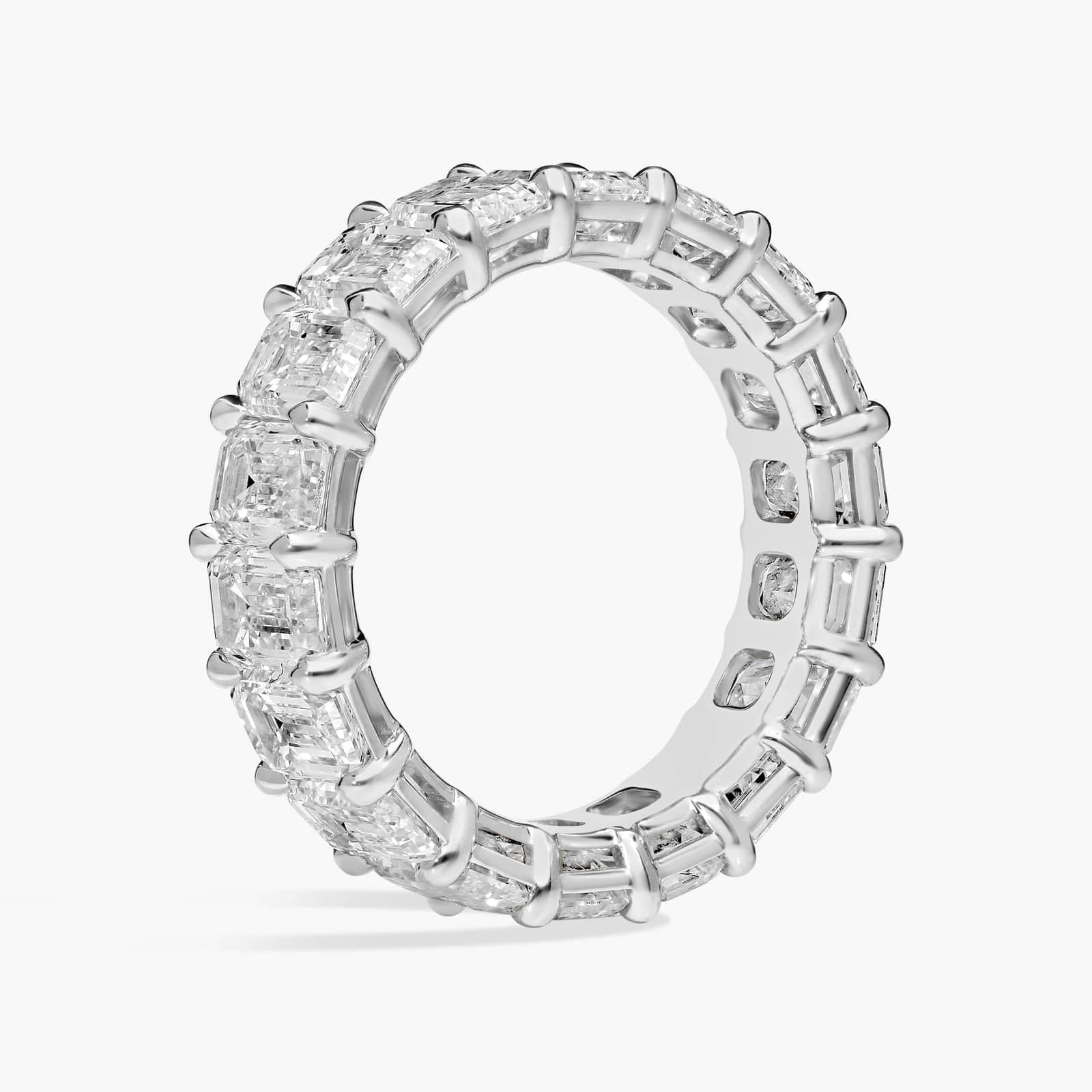 Moissanite Eternity Band – 5 Carat Emerald Cut Ring | White Gold Overlay