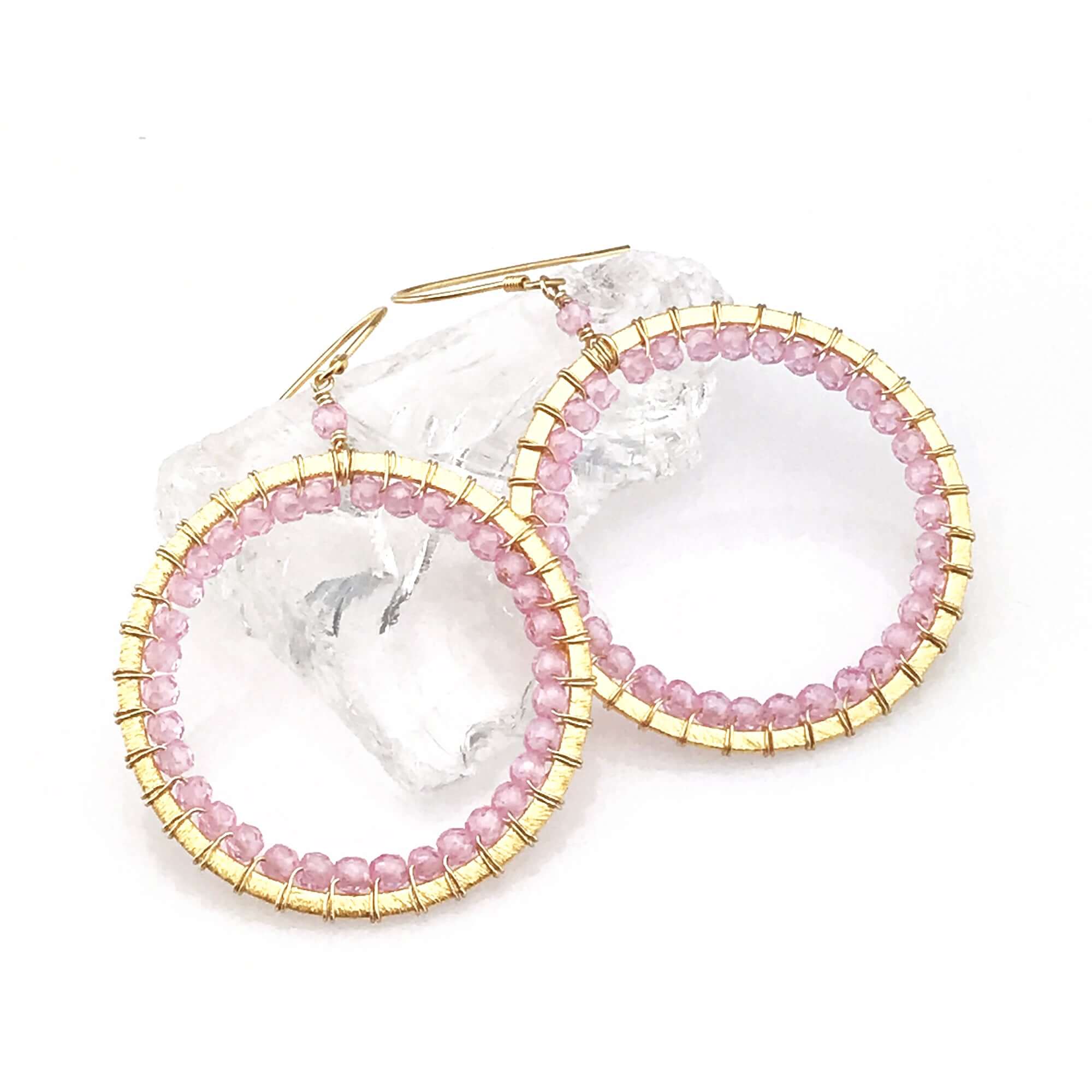 Blue Chalcedony Earrings – Gold Plated Lightweight Hoop Earrings With Halo Style