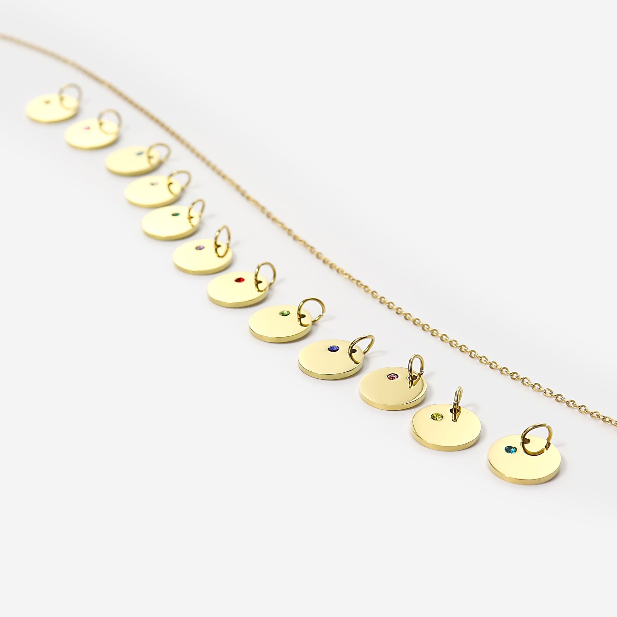 18K Gold Birthstone Charm - Engraved Stainless Steel CZ Pendant, Custom Gold PVD Coated
