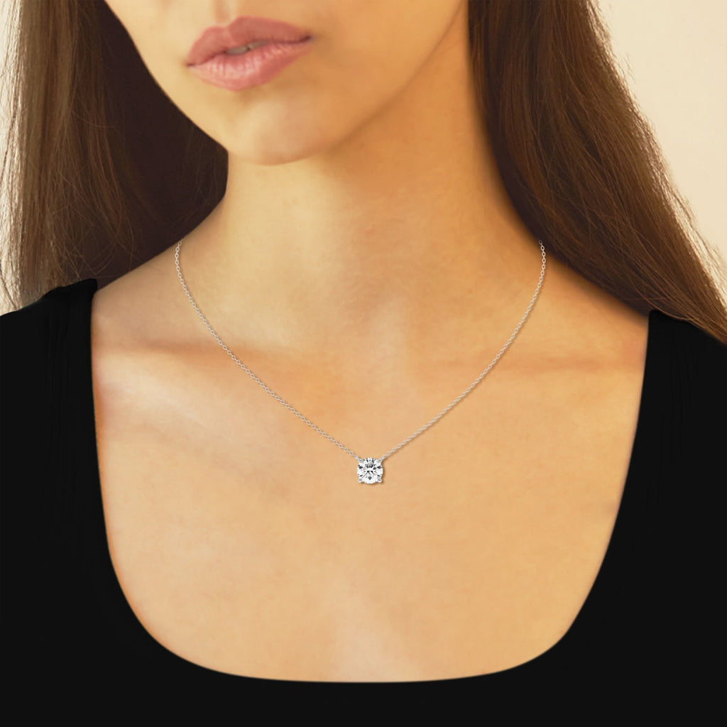 Lab Grown Diamond Pendant – 3 Ct Floating Solitaire Necklace in 14K Gold