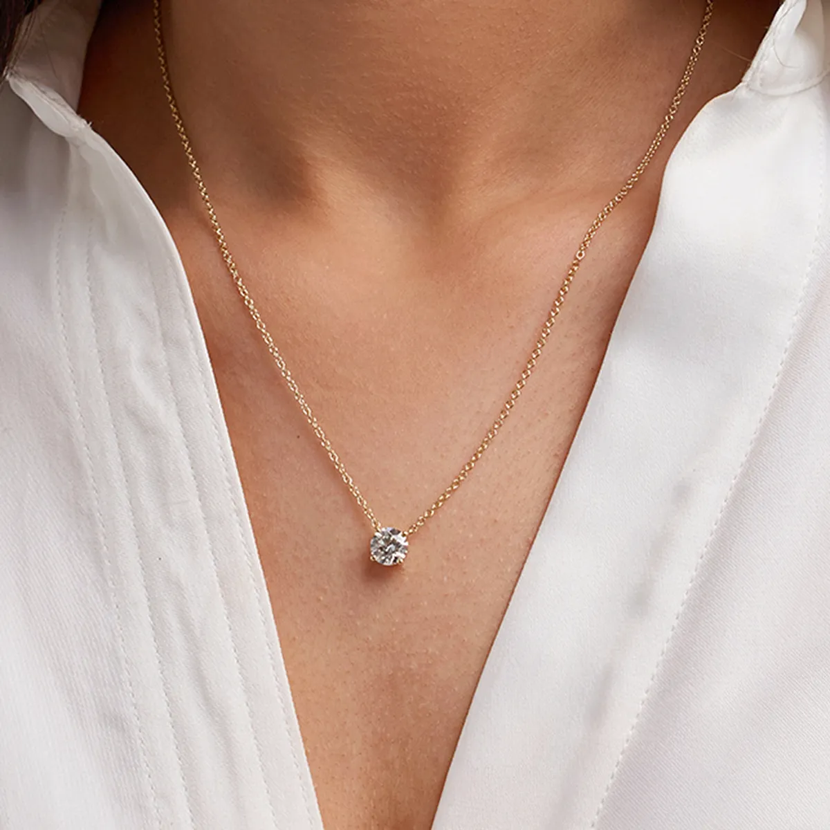 Lab Grown Diamond Pendant – 3 Ct Floating Solitaire Necklace in 14K Gold