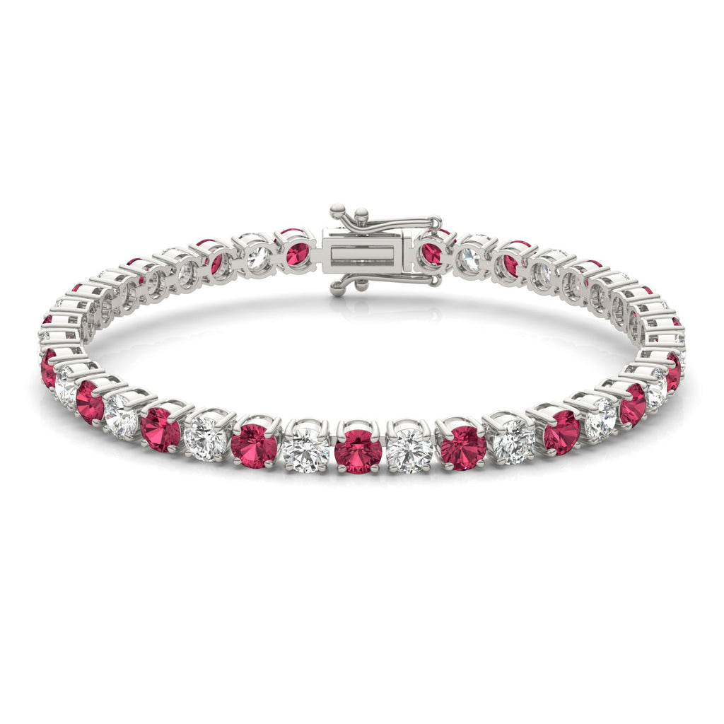 Ruby Diamond Tennis Bracelet – 7 Inch Sterling Silver With 14K White Gold Overlay