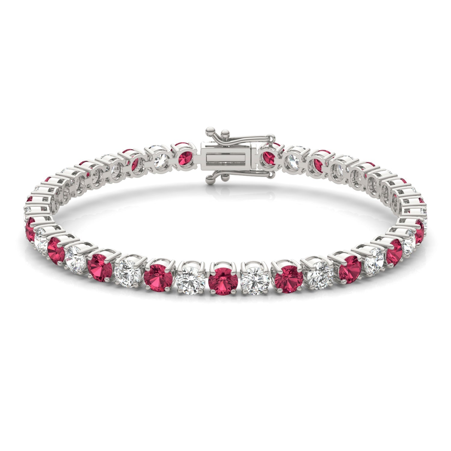 Ruby Diamond Tennis Bracelet – 7 Inch Sterling Silver With 14K White Gold Overlay
