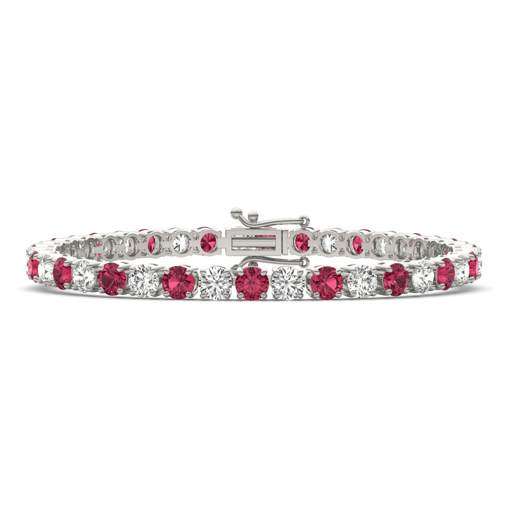 Ruby Diamond Tennis Bracelet – 7 Inch Sterling Silver With 14K White Gold Overlay
