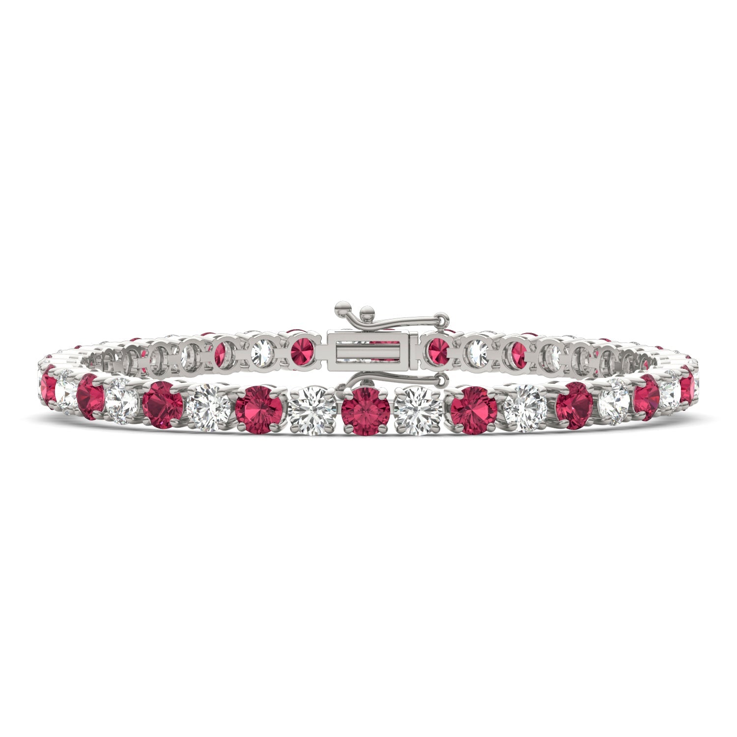 Ruby Diamond Tennis Bracelet – 7 Inch Sterling Silver With 14K White Gold Overlay