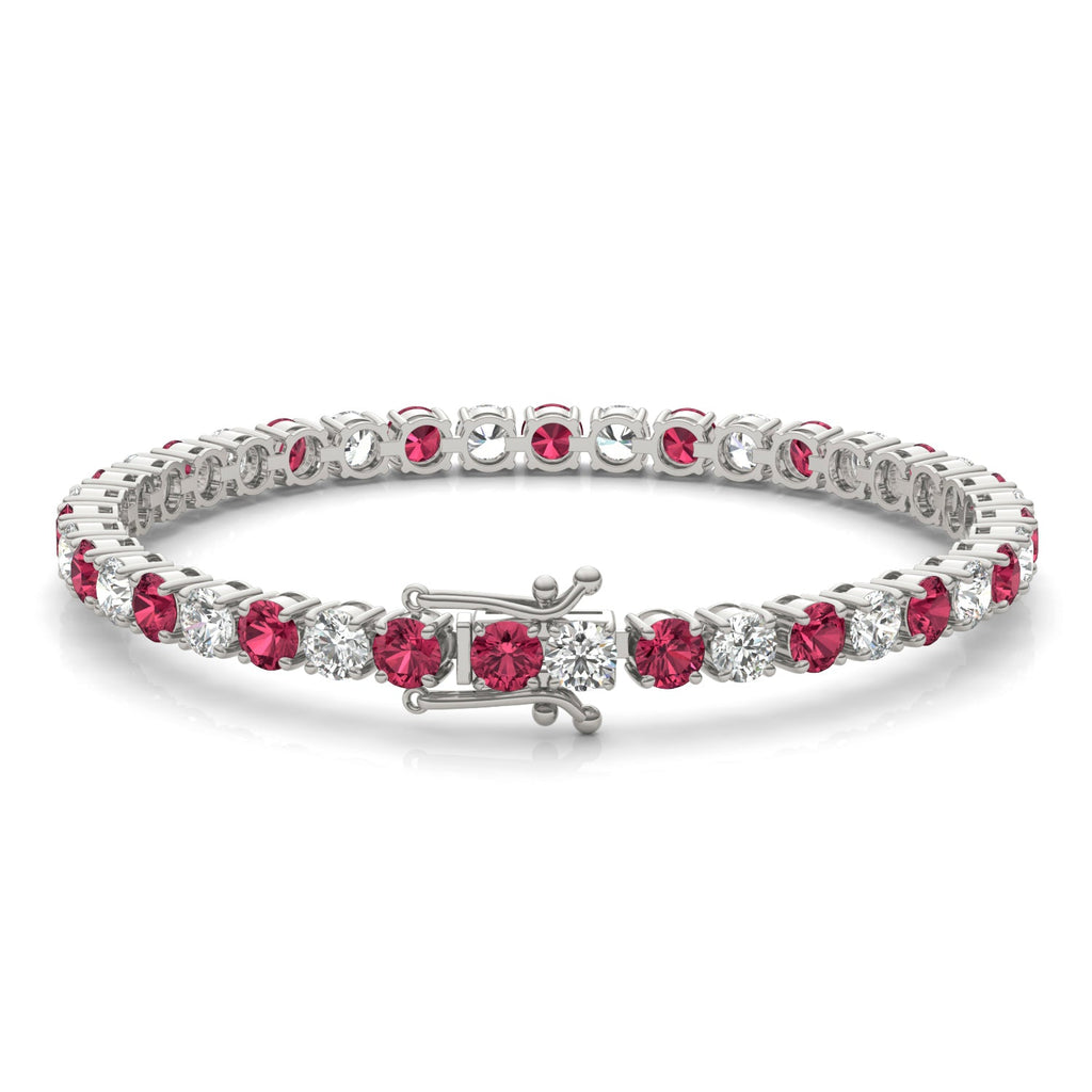Ruby Diamond Tennis Bracelet – 7 Inch Sterling Silver With 14K White Gold Overlay