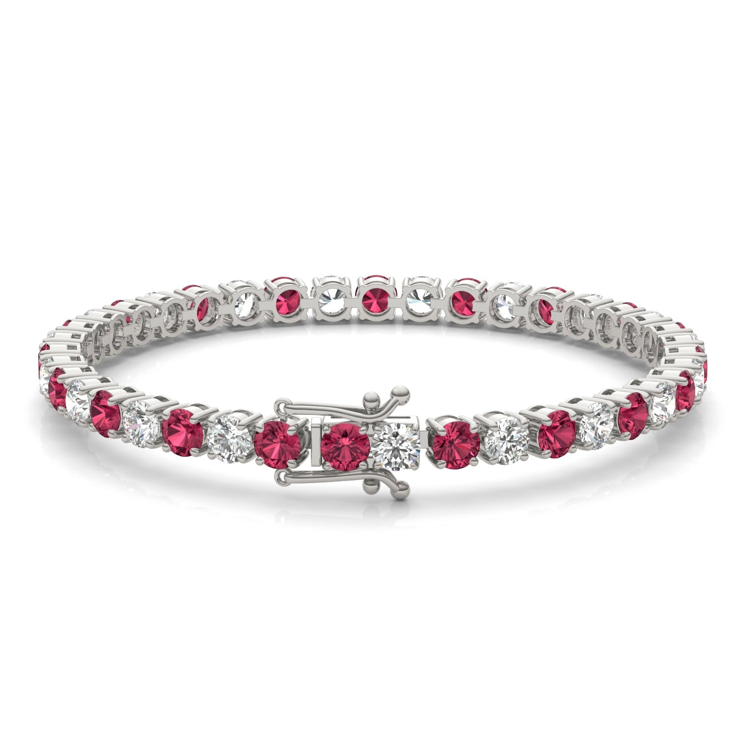 Ruby Diamond Tennis Bracelet – 7 Inch Sterling Silver With 14K White Gold Overlay