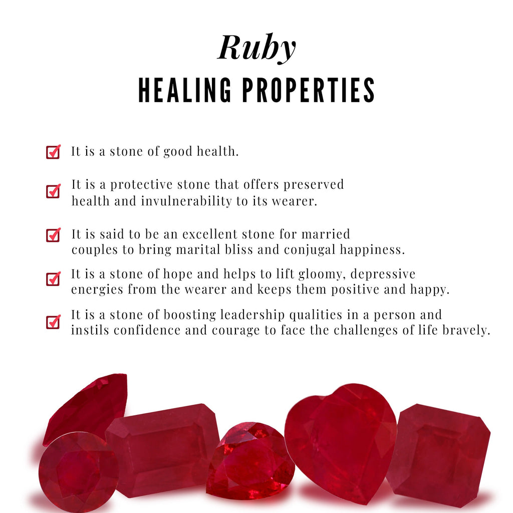 Ruby Heart Engagement Ring – Solitaire Diamond & AAA Quality Ruby Band