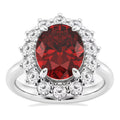 Oval Lab Ruby Ring – Halo Engagement Ring in 14K Gold | Princess Diana Style