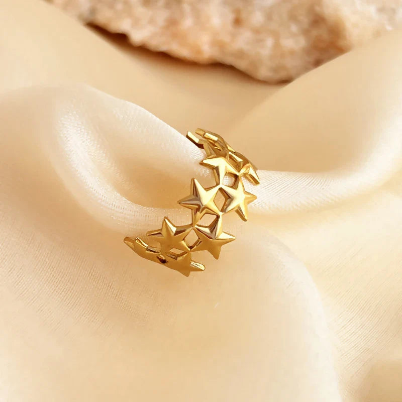 2026 New Stainless Steel Double Layer Star Waterproof Rings for Women Gold Color Opened Star Rings Cute Wedding Jewelry Gifts