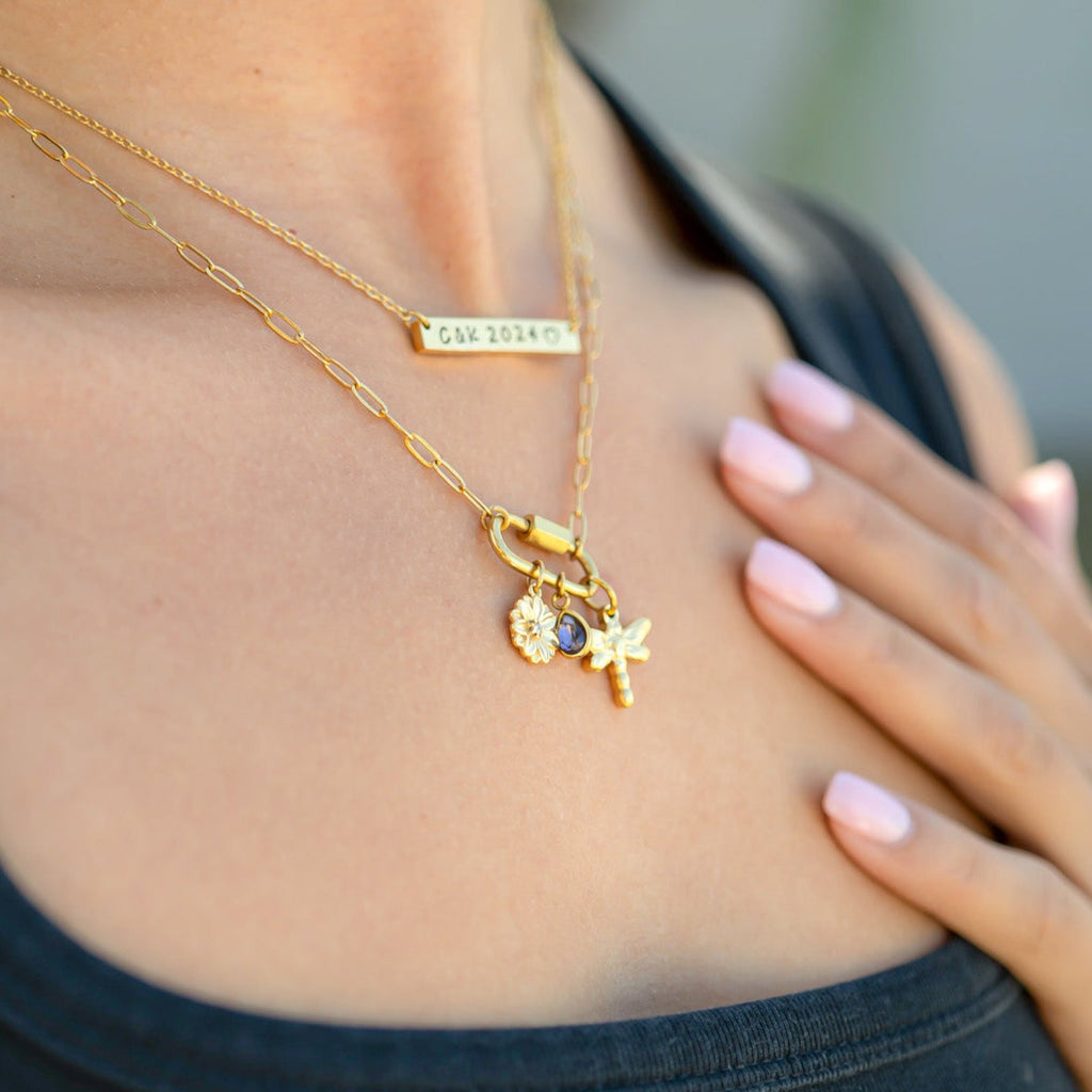 Birth Flower Charm – 18K Gold PVD Coated Pendant with Birthstone Sparkle