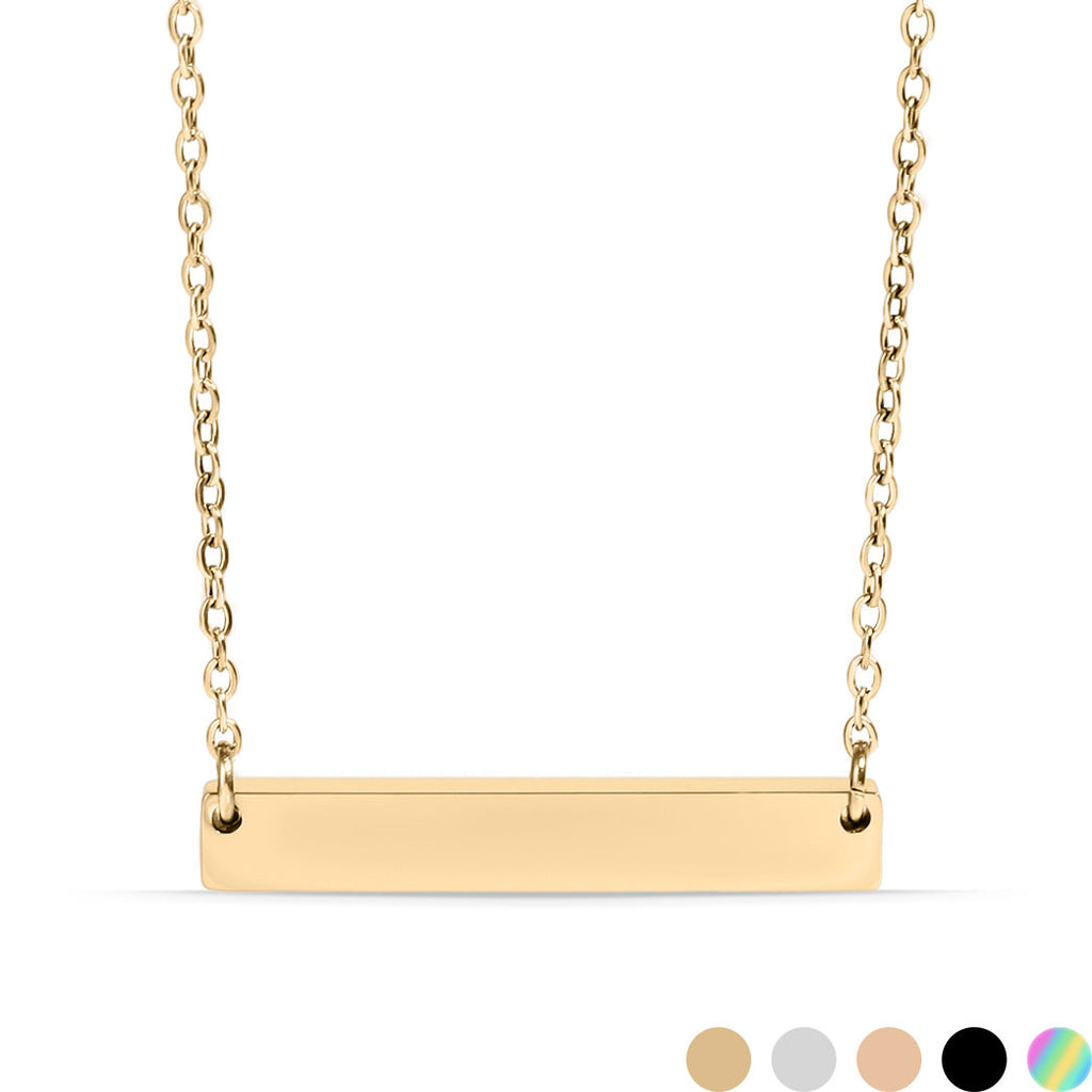 Blank Bar Necklace - 18K Gold PVD Stainless Steel Polished Pendant 18" Chain
