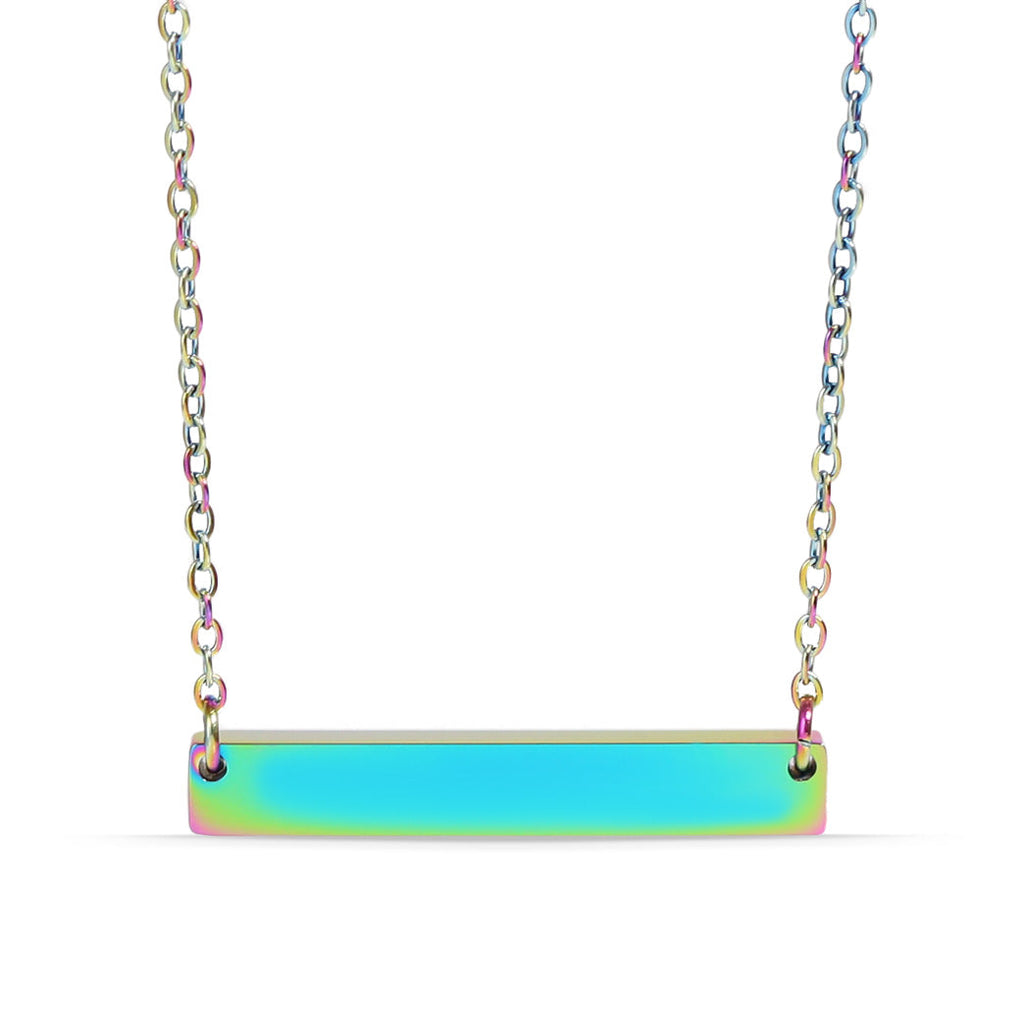 Blank Bar Necklace - 18K Gold PVD Stainless Steel Polished Pendant 18" Chain