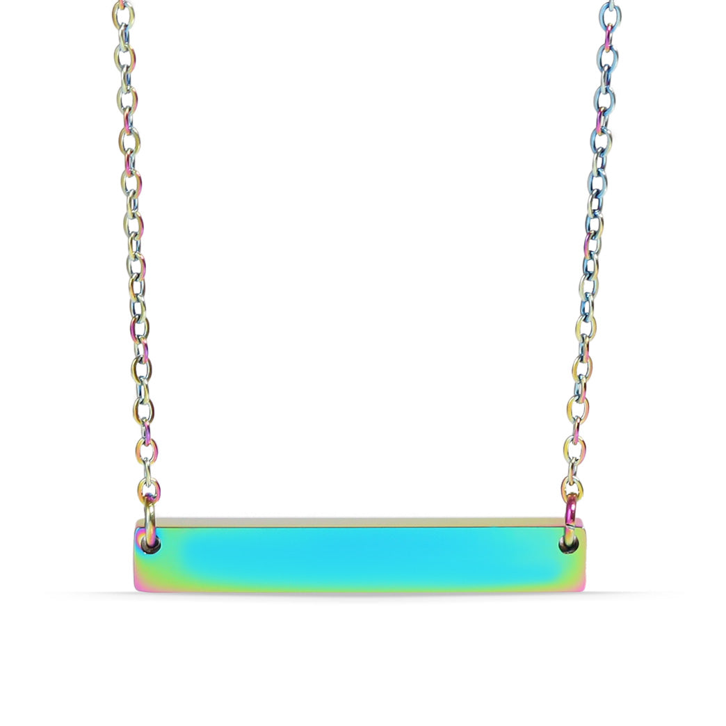 Blank Bar Necklace - 18K Gold PVD Stainless Steel Polished Pendant 18" Chain