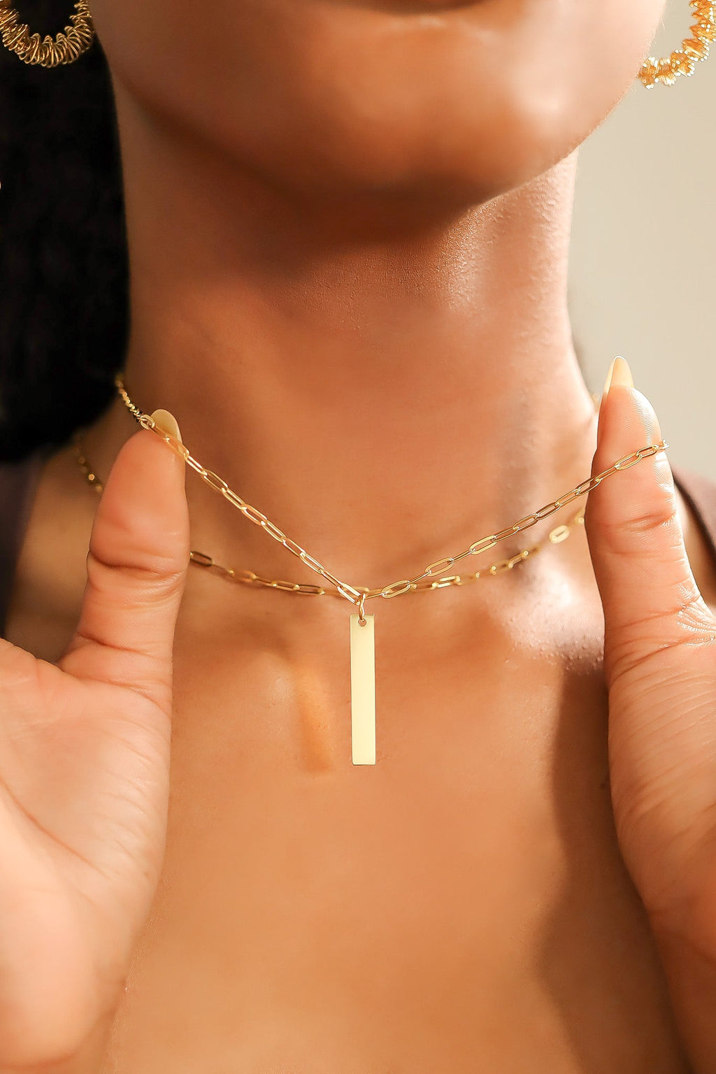 Gold Stainless Steel Pendant – Polished 316L Surgical Engraved Bar Necklace
