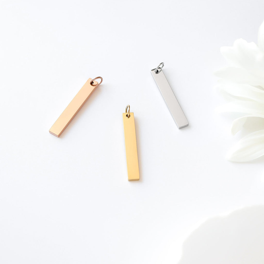 Gold Stainless Steel Pendant – Polished 316L Surgical Engraved Bar Necklace