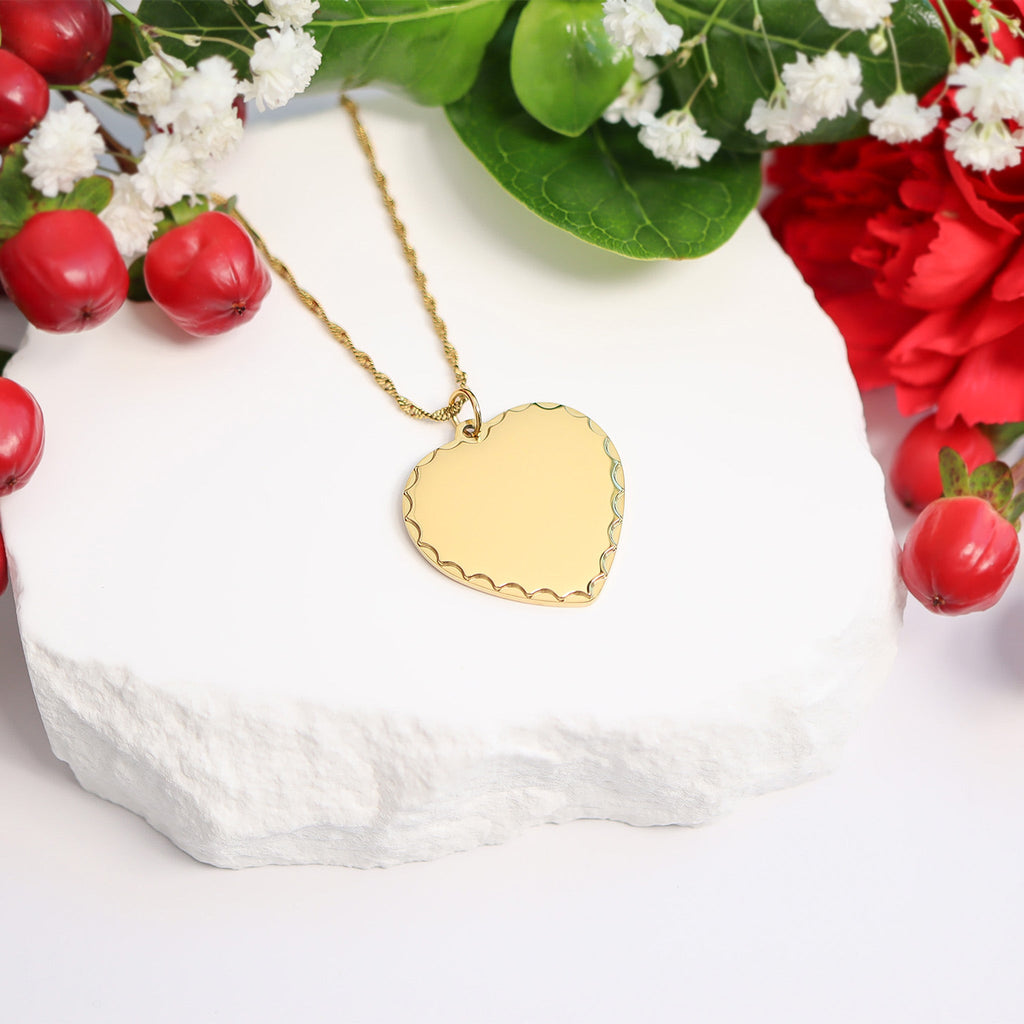 Gold Heart Pendant - 18K PVD Stainless Steel Scalloped Edge Blank Charm