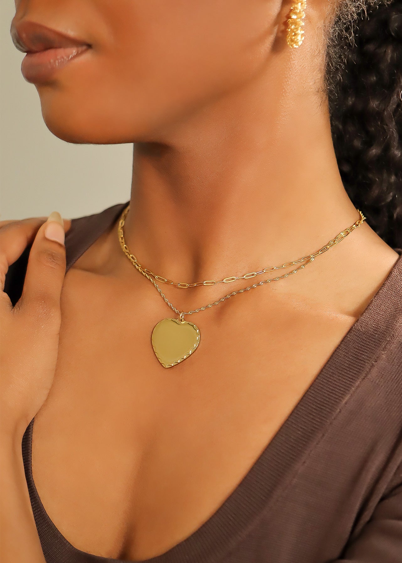 Gold Heart Pendant - 18K PVD Stainless Steel Scalloped Edge Blank Charm