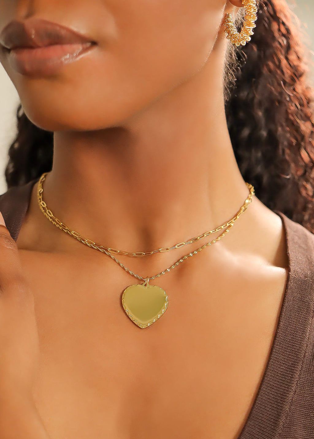 Gold Heart Pendant - 18K PVD Stainless Steel Scalloped Edge Blank Charm
