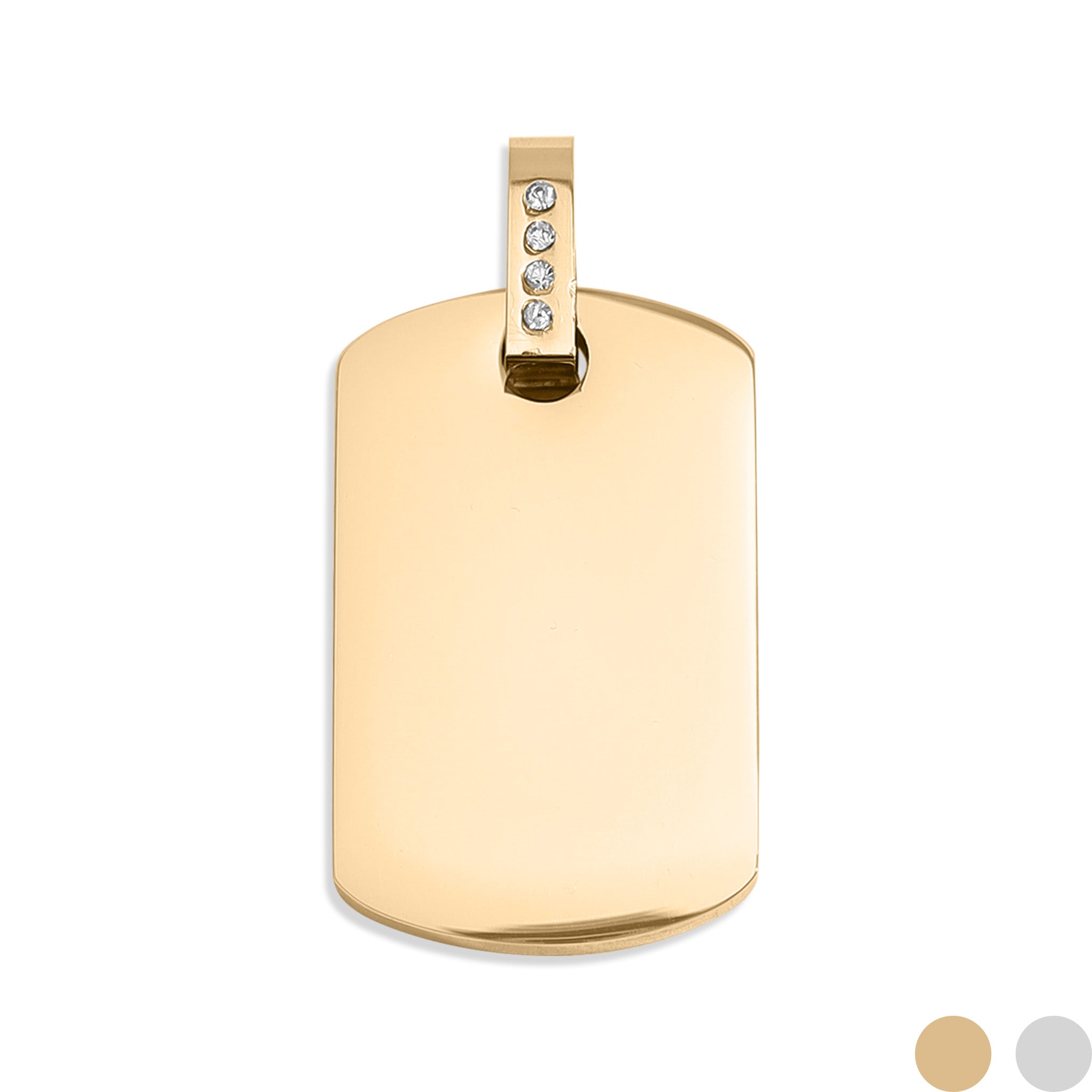 Gold Dog Tag Pendant – 18K Gold Plated Stainless Steel Pendant With CZ Accents