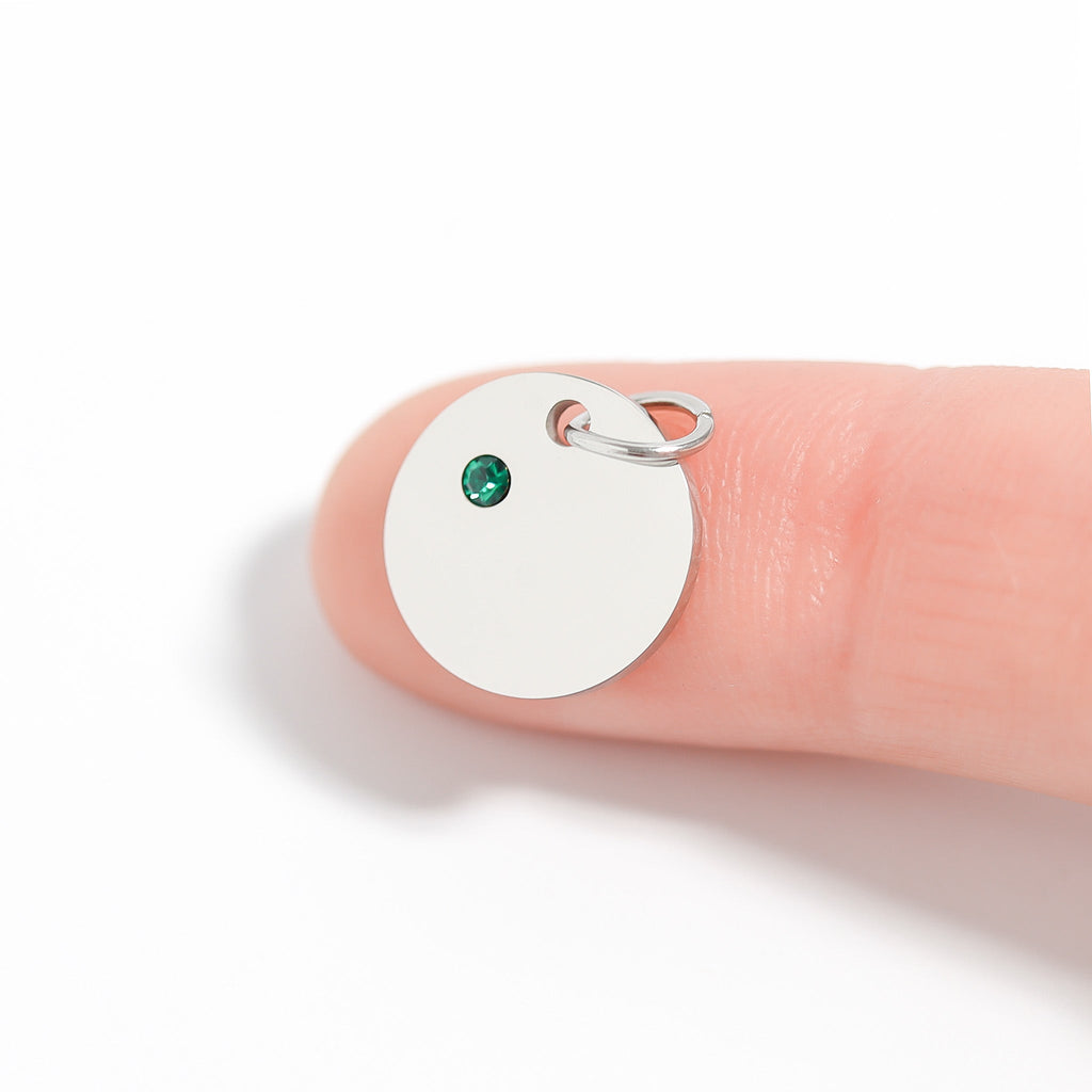 CZ Birthstone Pendant – Durable Stainless Steel Round Pendant Blank for Custom Engraved Jewelry