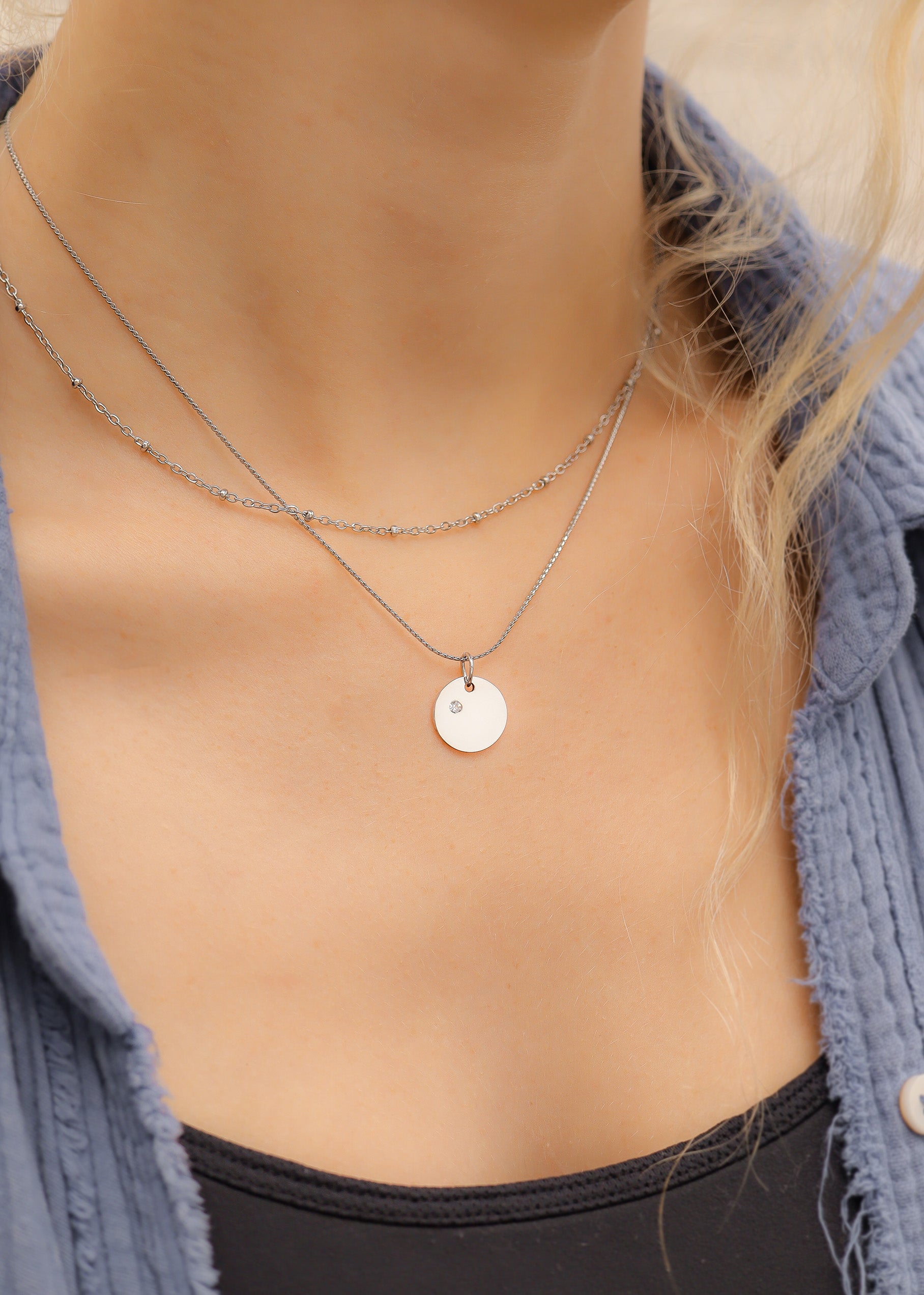 CZ Birthstone Pendant – Durable Stainless Steel Round Pendant Blank for Custom Engraved Jewelry