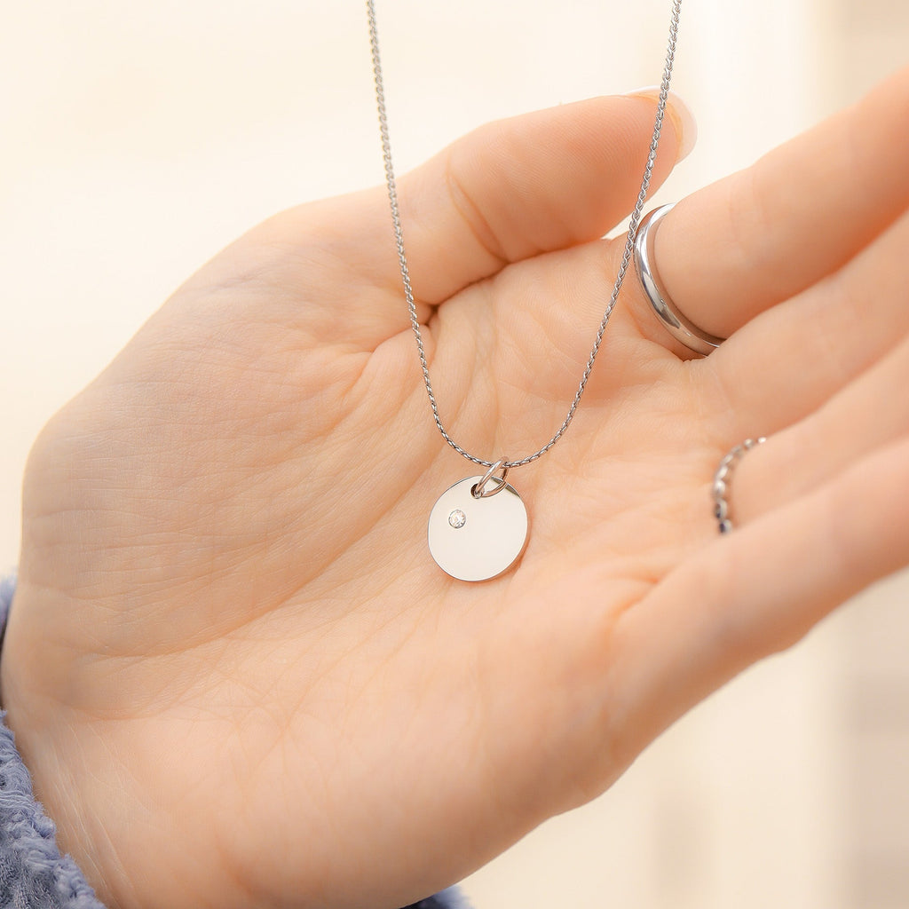 CZ Birthstone Pendant – Durable Stainless Steel Round Pendant Blank for Custom Engraved Jewelry