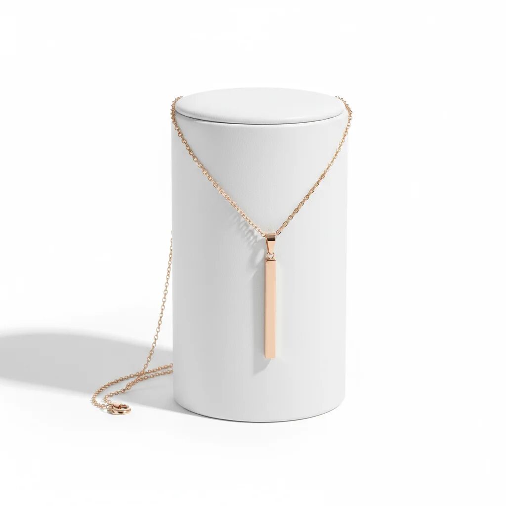 Stainless Steel Necklace – Square 4 Sided Vertical Bar Pendant | Polished 316L Surgical Steel Chain
