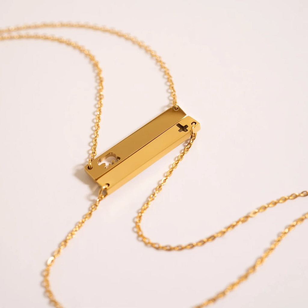 Stainless Steel Cutout Cross Blank Bar Necklace