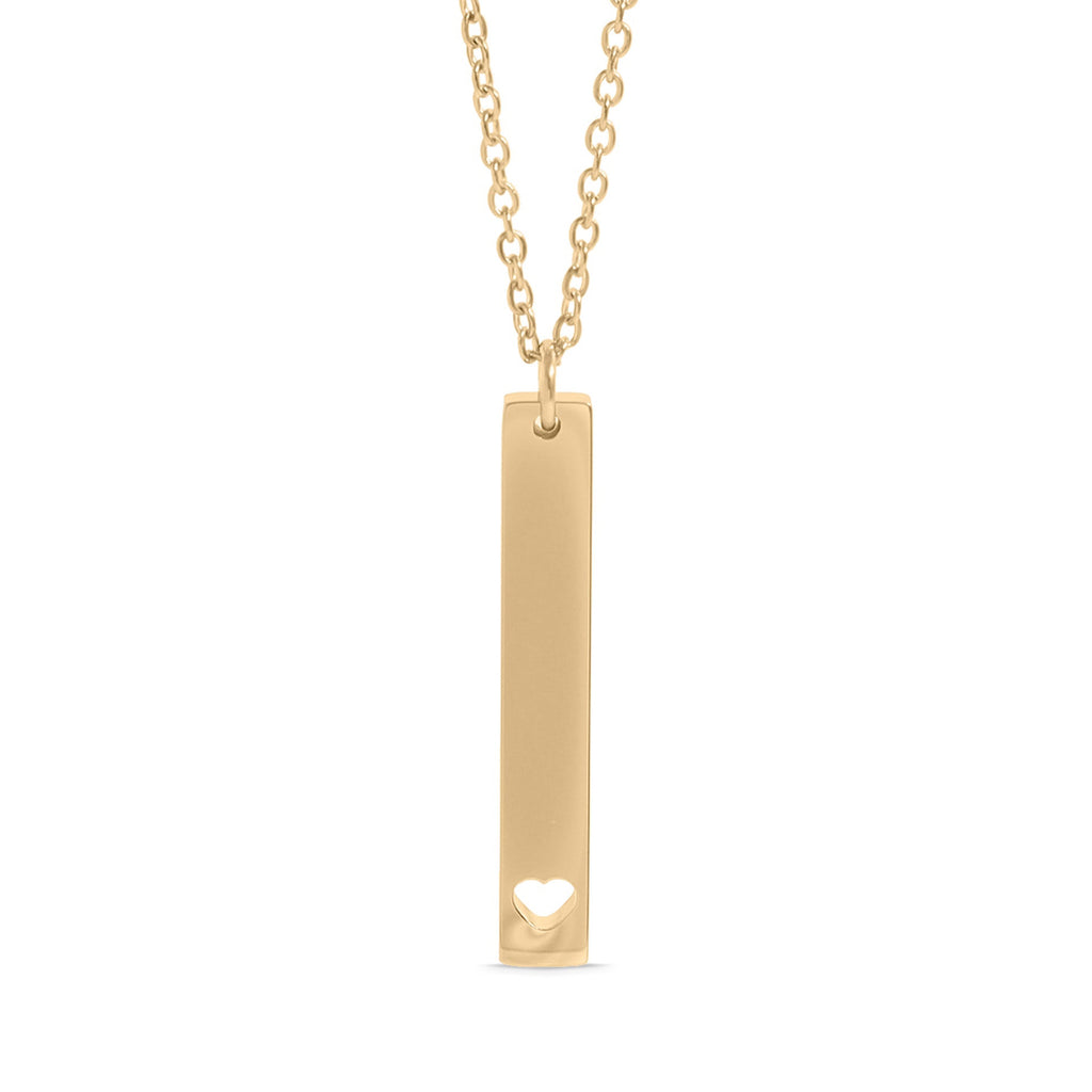 Chain necklace with vertical bar charm with heart engraving