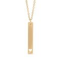 Chain necklace with vertical bar charm with heart engraving
