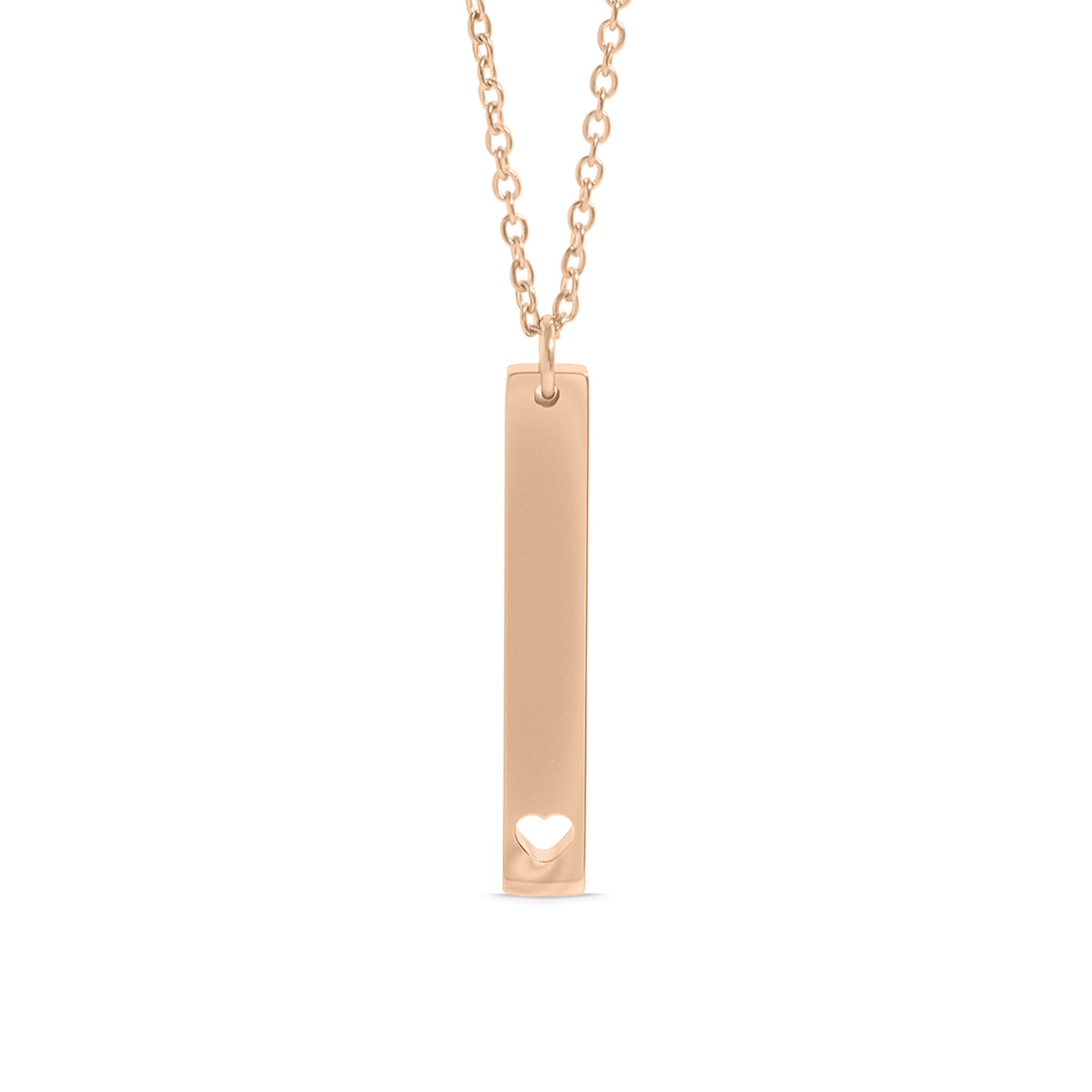 Chain necklace with vertical bar charm with heart engraving
