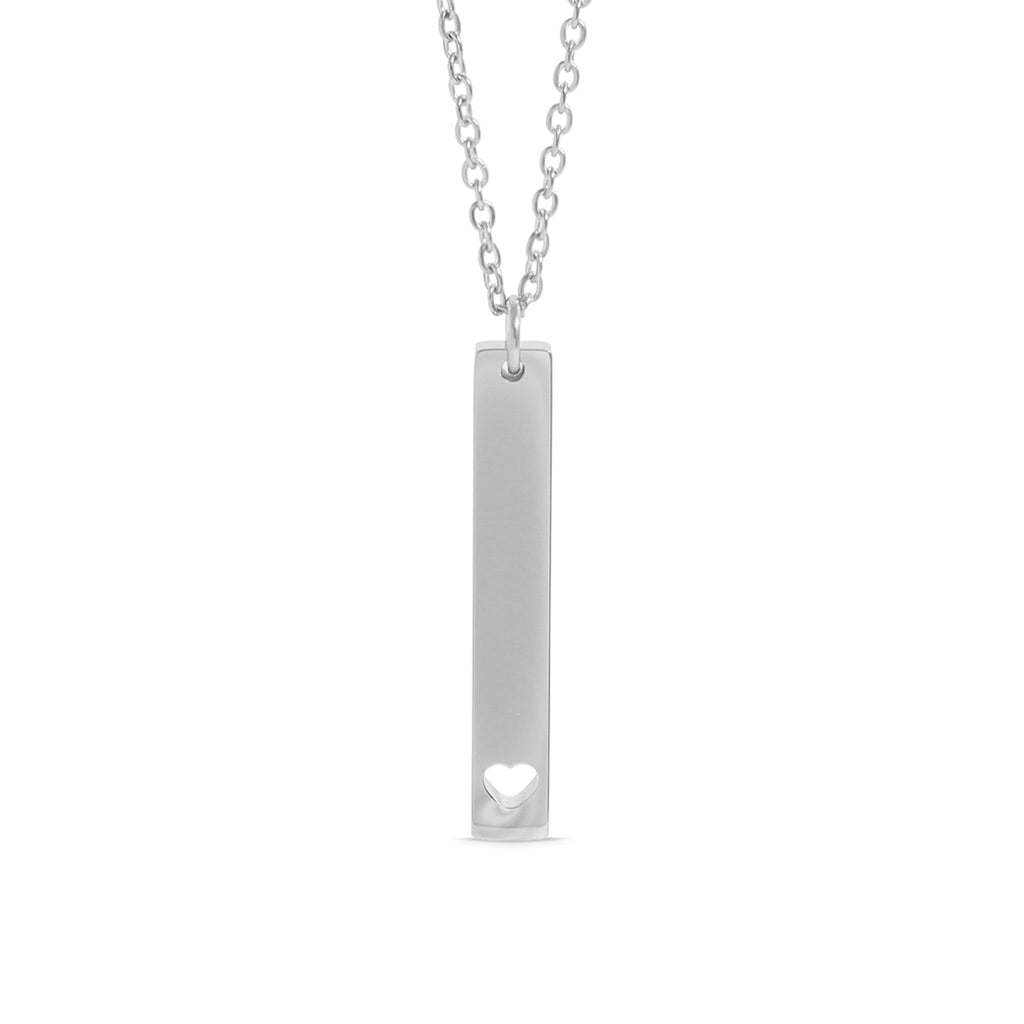 Chain necklace with vertical bar charm with heart engraving