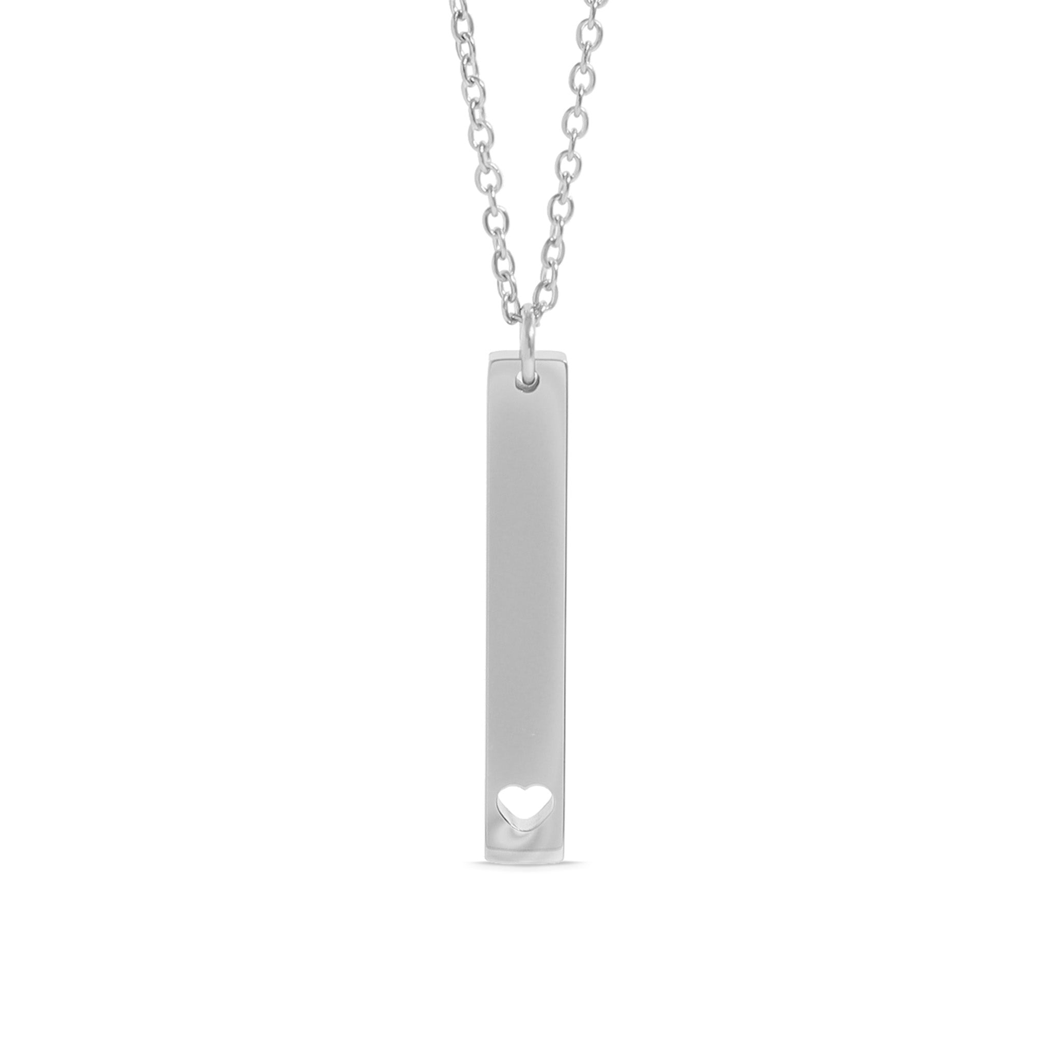 Chain necklace with vertical bar charm with heart engraving