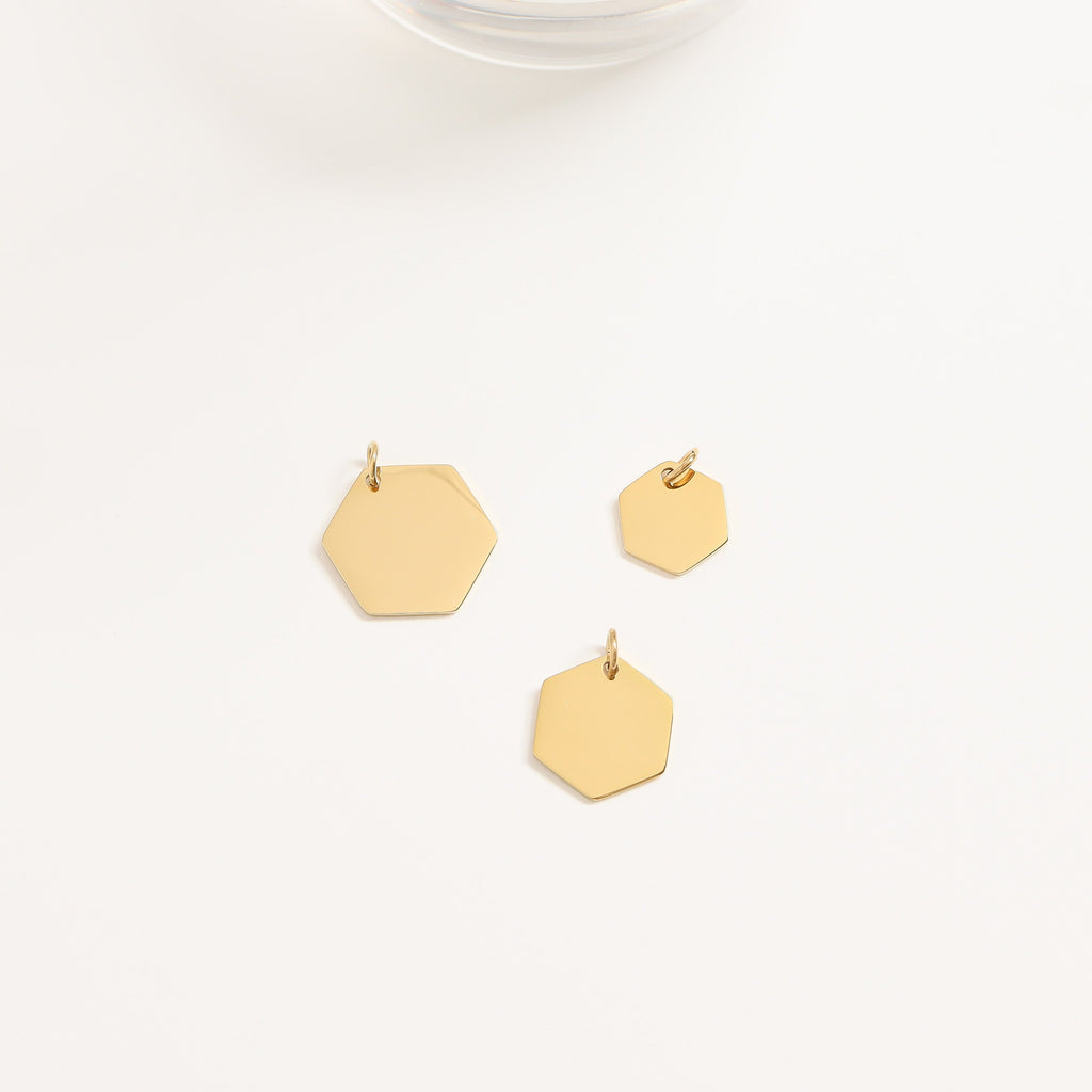 18K Gold PVD Stainless Steel Blank Hexagon Pendant