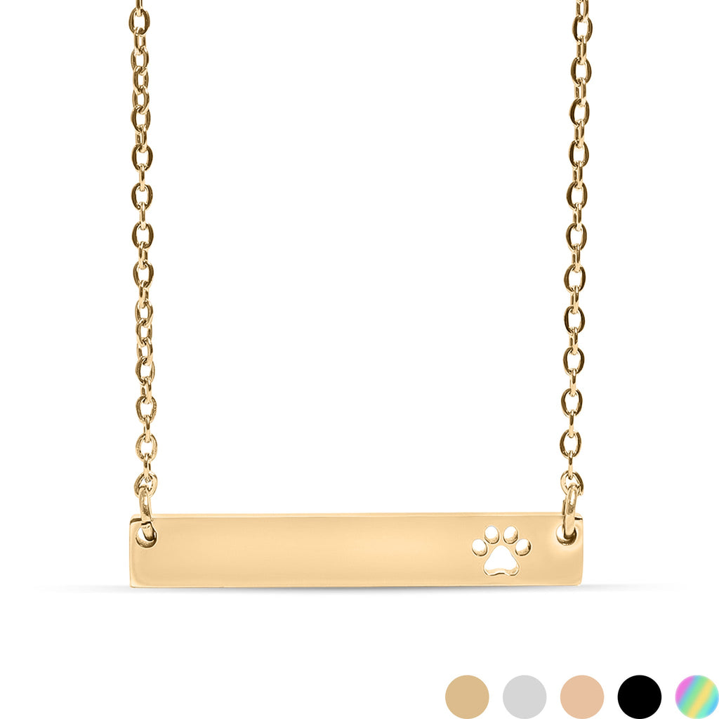 Gold Paw Print Necklace - 18K PVD Stainless Steel Engraving Blank Bar Pendant