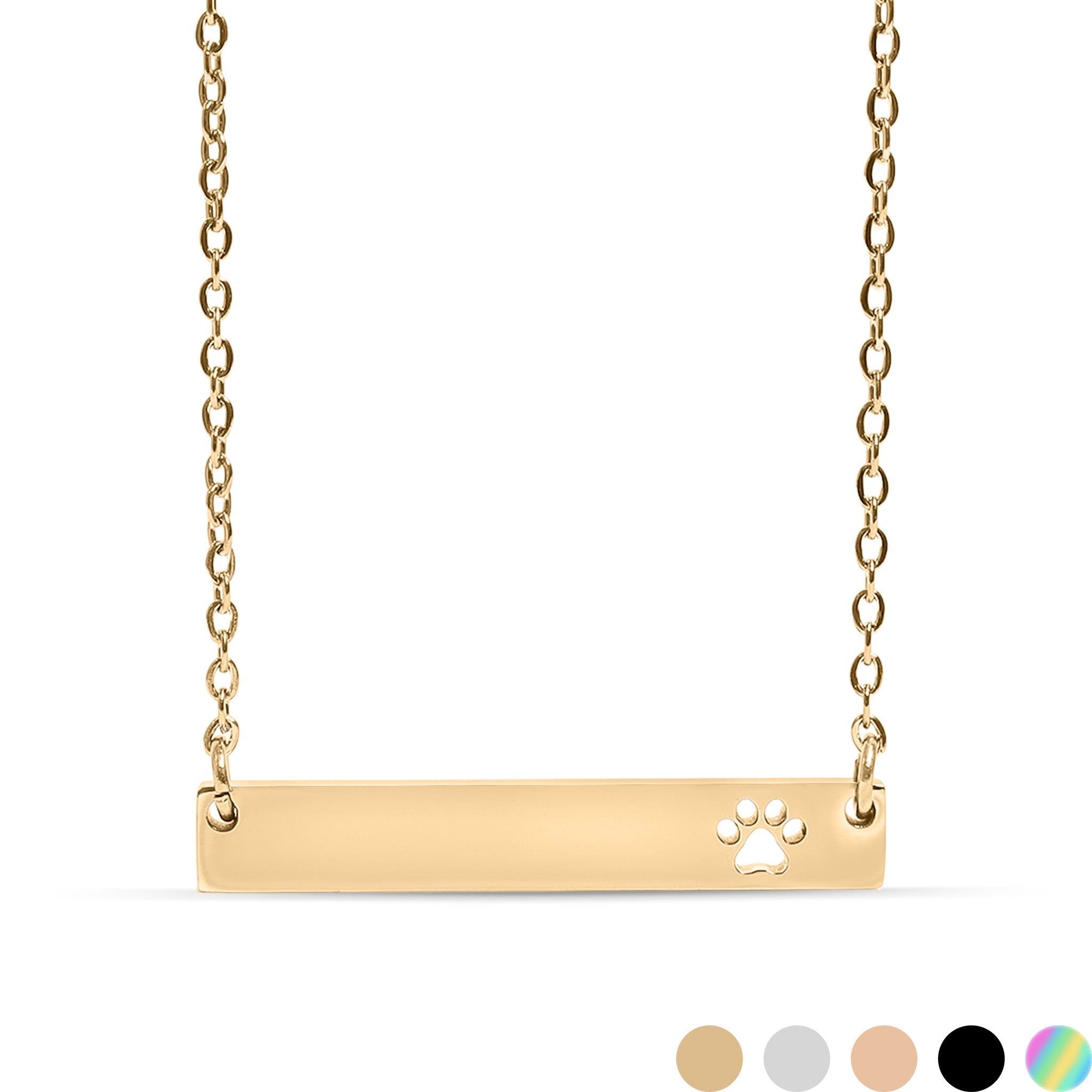 Gold Paw Print Necklace - 18K PVD Stainless Steel Engraving Blank Bar Pendant