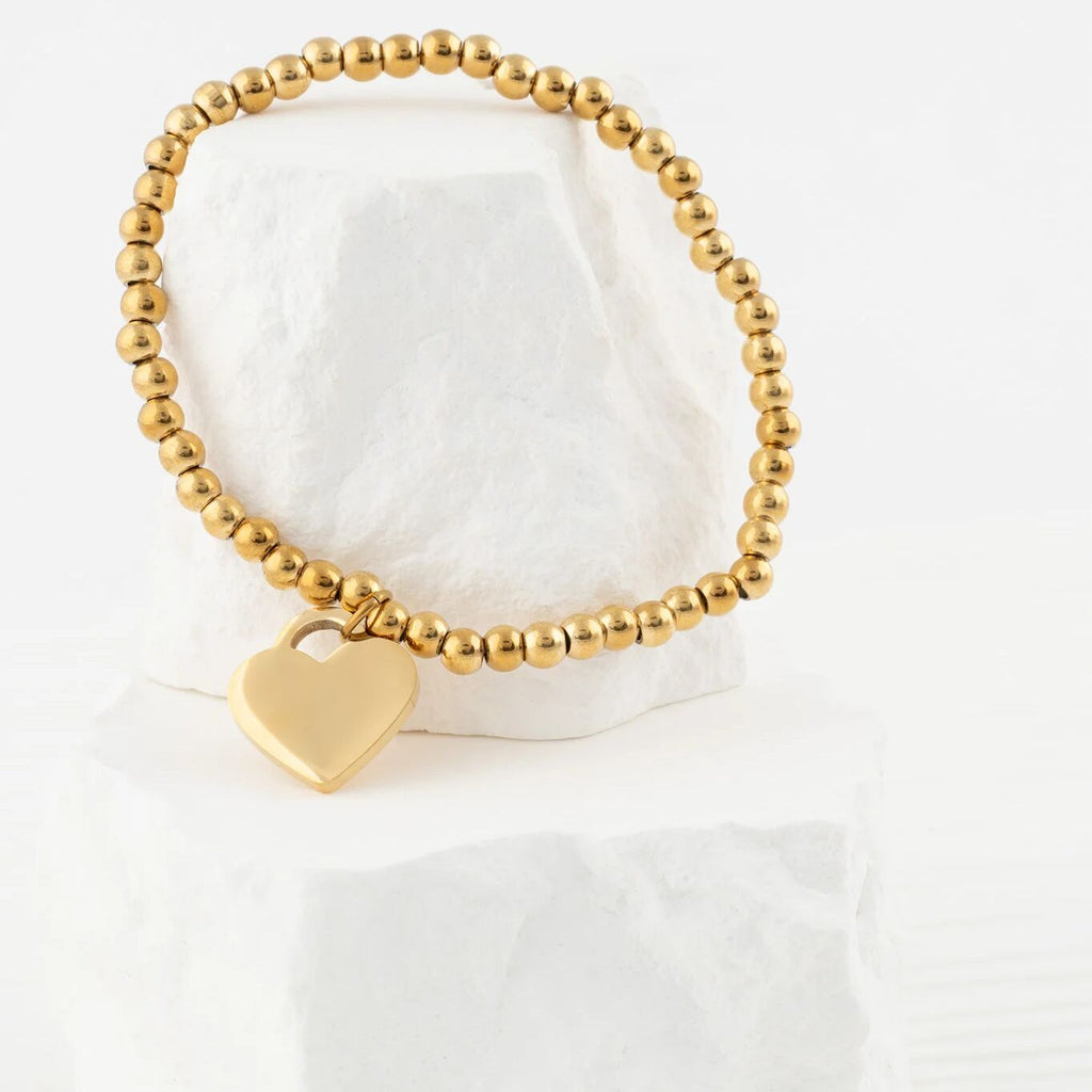 Wholesale jewelry 14K Gold Filled Plus™ Heart And Bead Stretch Bracelet- Studio