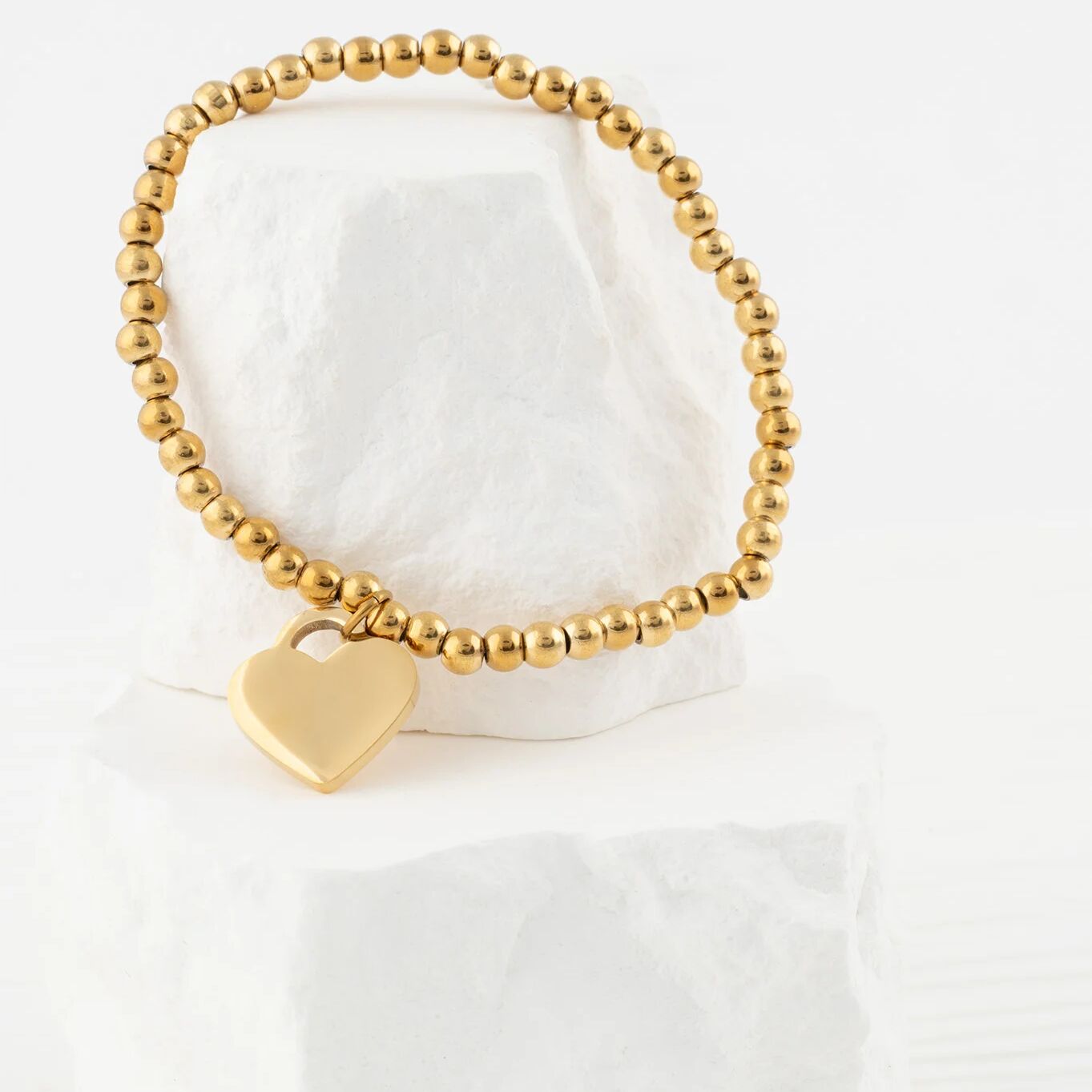 Wholesale jewelry 14K Gold Filled Plus™ Heart And Bead Stretch Bracelet- Studio