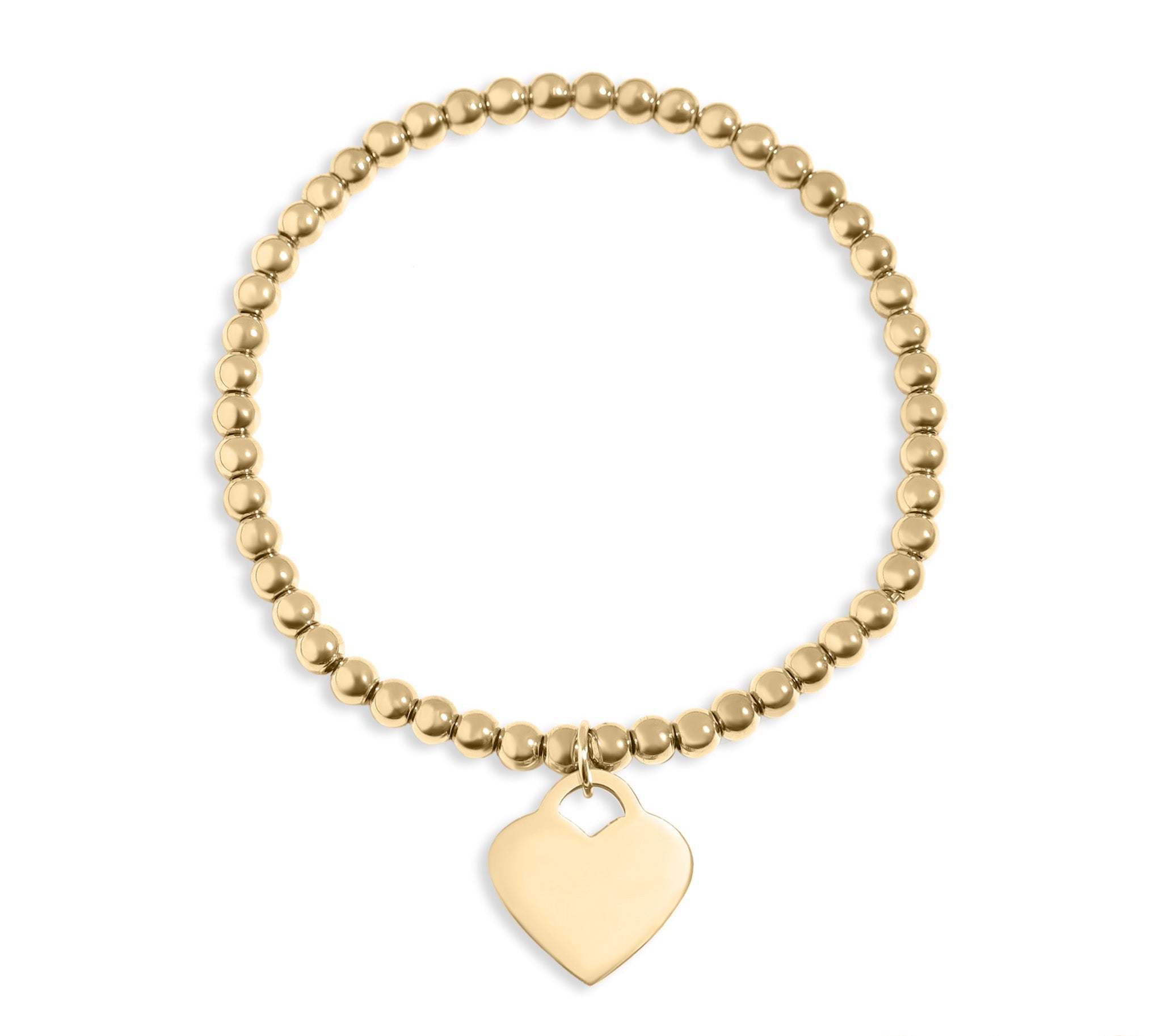 Steel Heart And Bead Stretch Bracelet