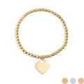 Steel Heart And Bead Stretch Bracelet