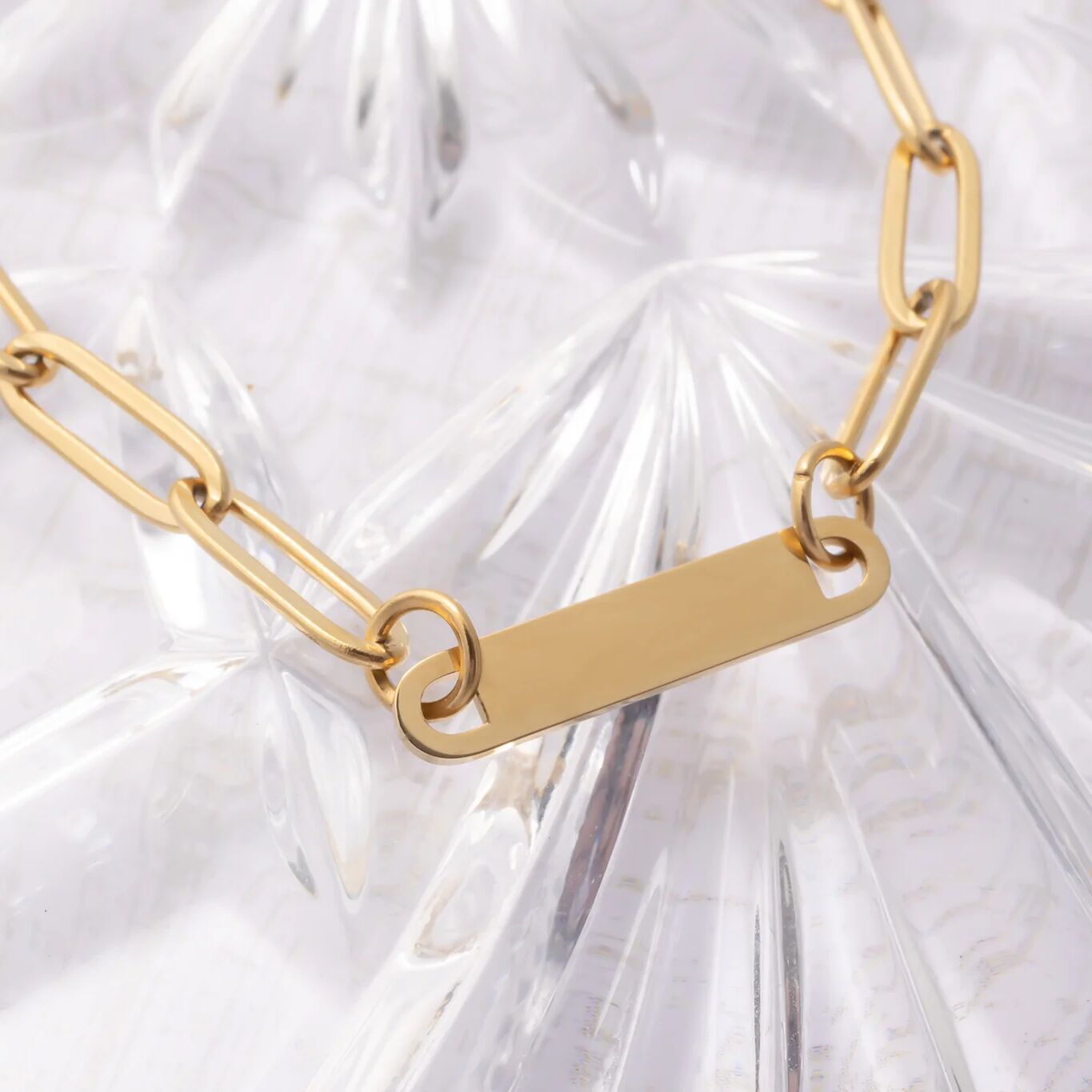 Engraved Gold Bracelet – 14K Gold Filled Paperclip Chain Bar Bracelet with Lasting Shine